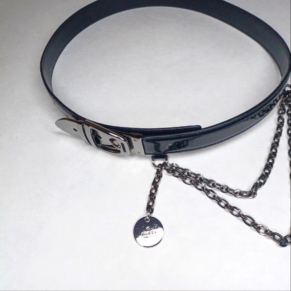 Gucci Tom Ford Era Patent Leather Black Chain Drop Belt - Picture 4 of 6